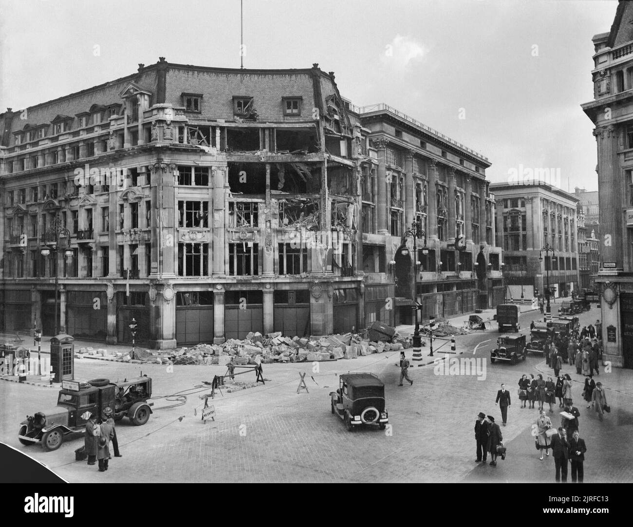 The damaged Peter Robinson department store at Oxford Circus, following