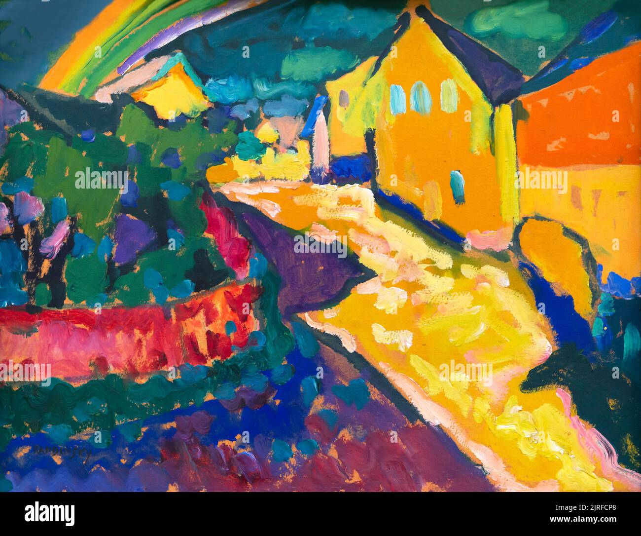 Murnau - Landscape with Rainbow, Wassily Kandinsky, 1909, Lenbachhaus, Munich, Germany, Europe Stock Photo