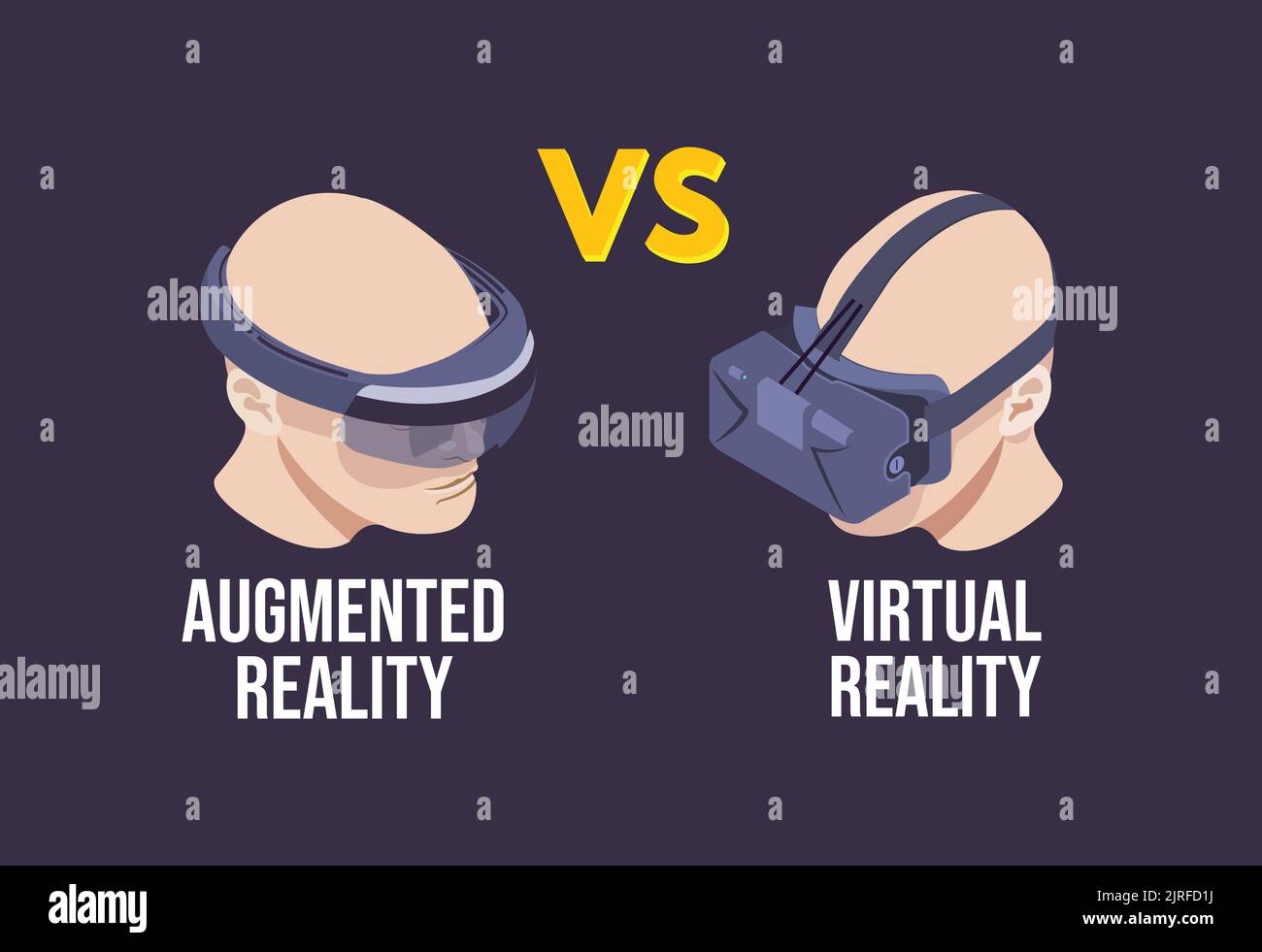 Augmented Reality and Virtual Reality Vector Illustration - AR vs VR human head and face vector with AR and VR devices Stock Vector
