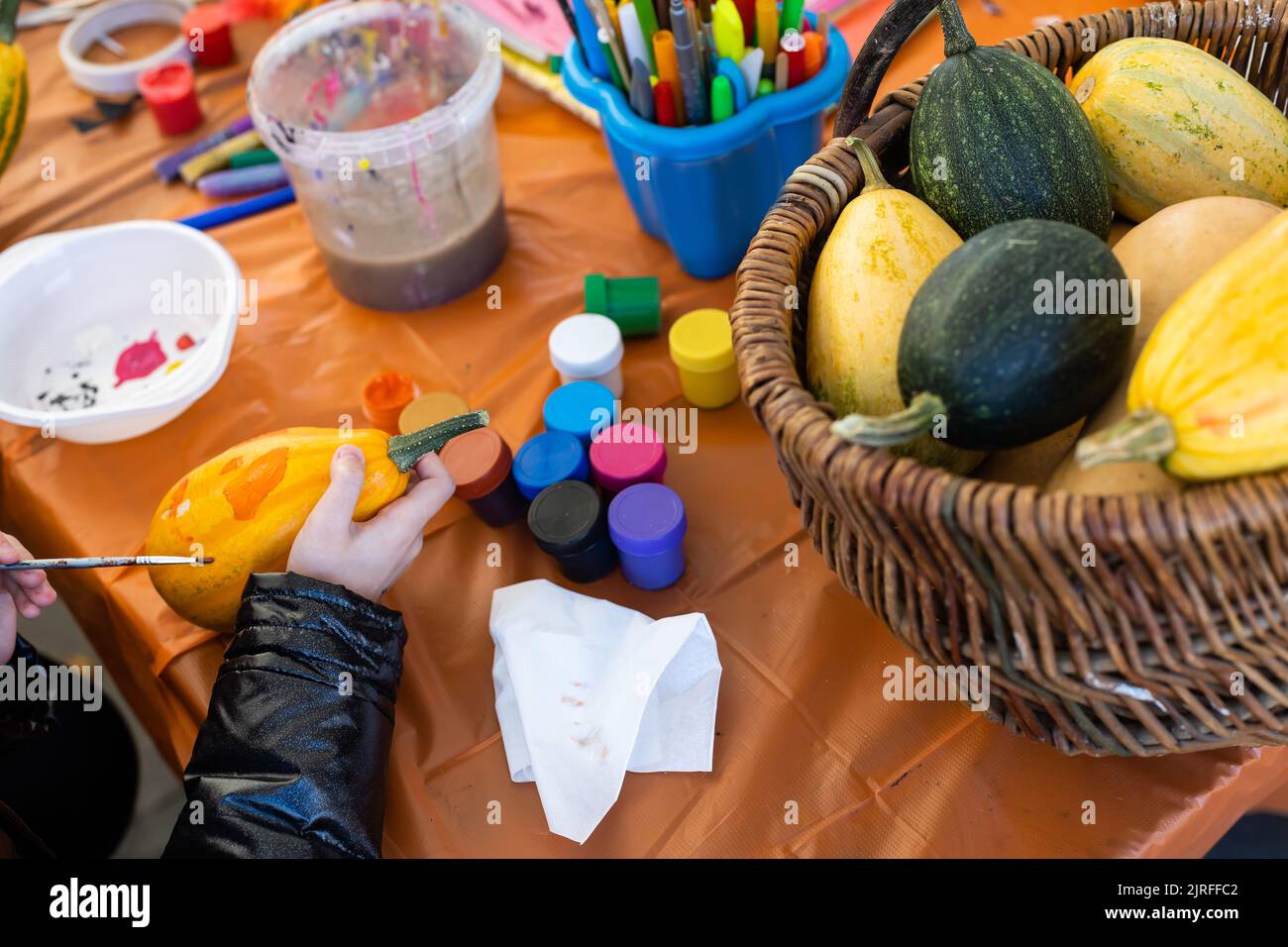 Happy children during Halloween art lesson at home Stock Photo Alamy