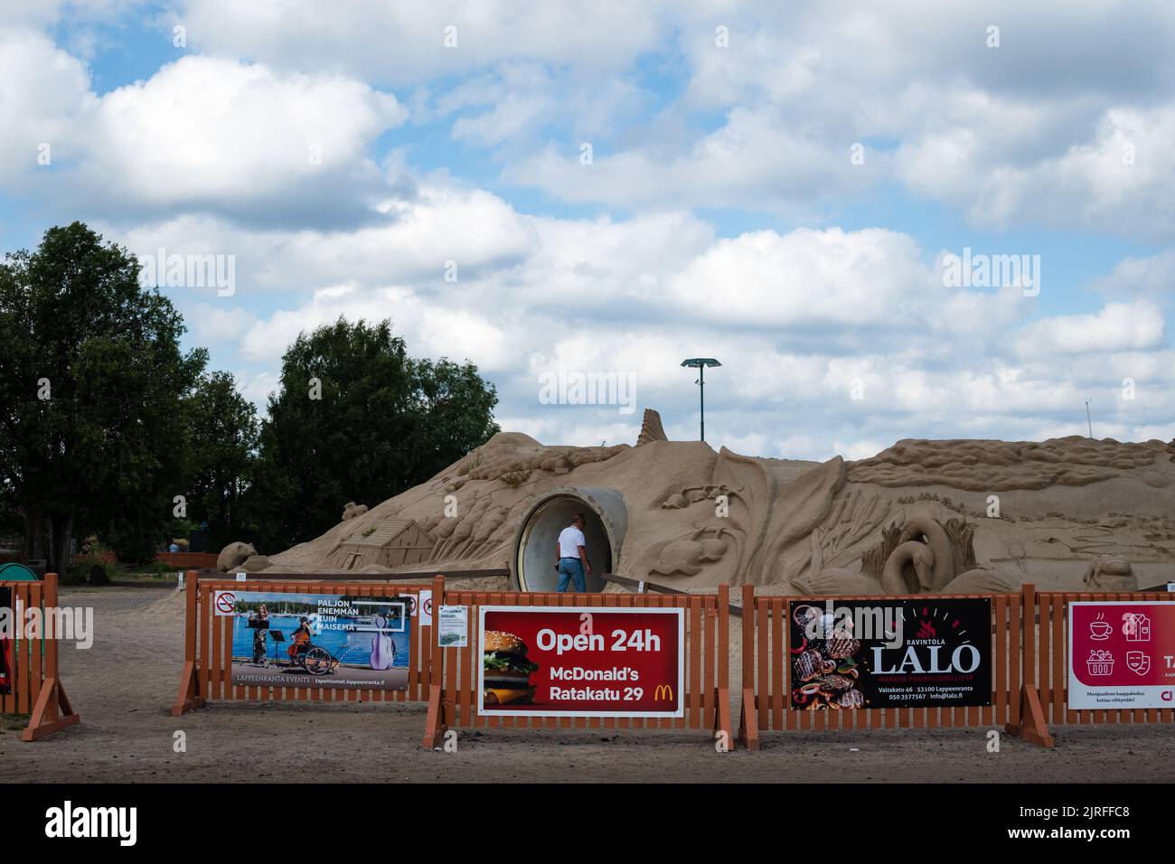 Lappeenranta, Finland. August 21, 2022. Lappeenranta Sandcastle with Finnish nature themed sand sculptures Stock Photo