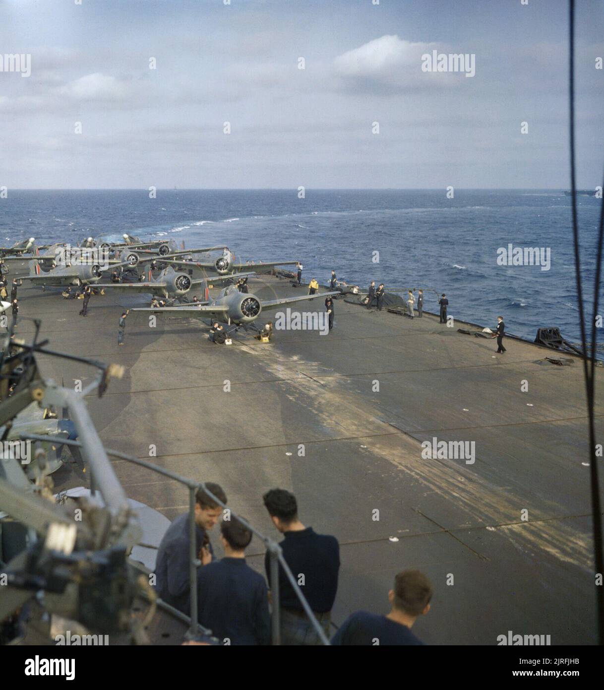 North African Operations, November 1942 Grumman Wildcat fighter aircraft and Supermarine Seafires ranged for take-off on the flight deck of HMS FORMIDABLE. Stock Photo