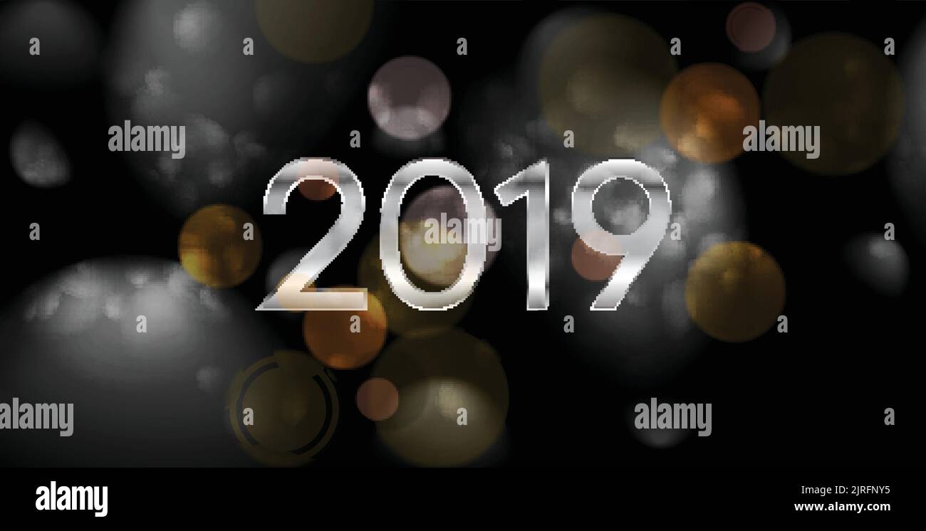 New Year 2019 abstract dark bokeh background. Vector design Stock Vector