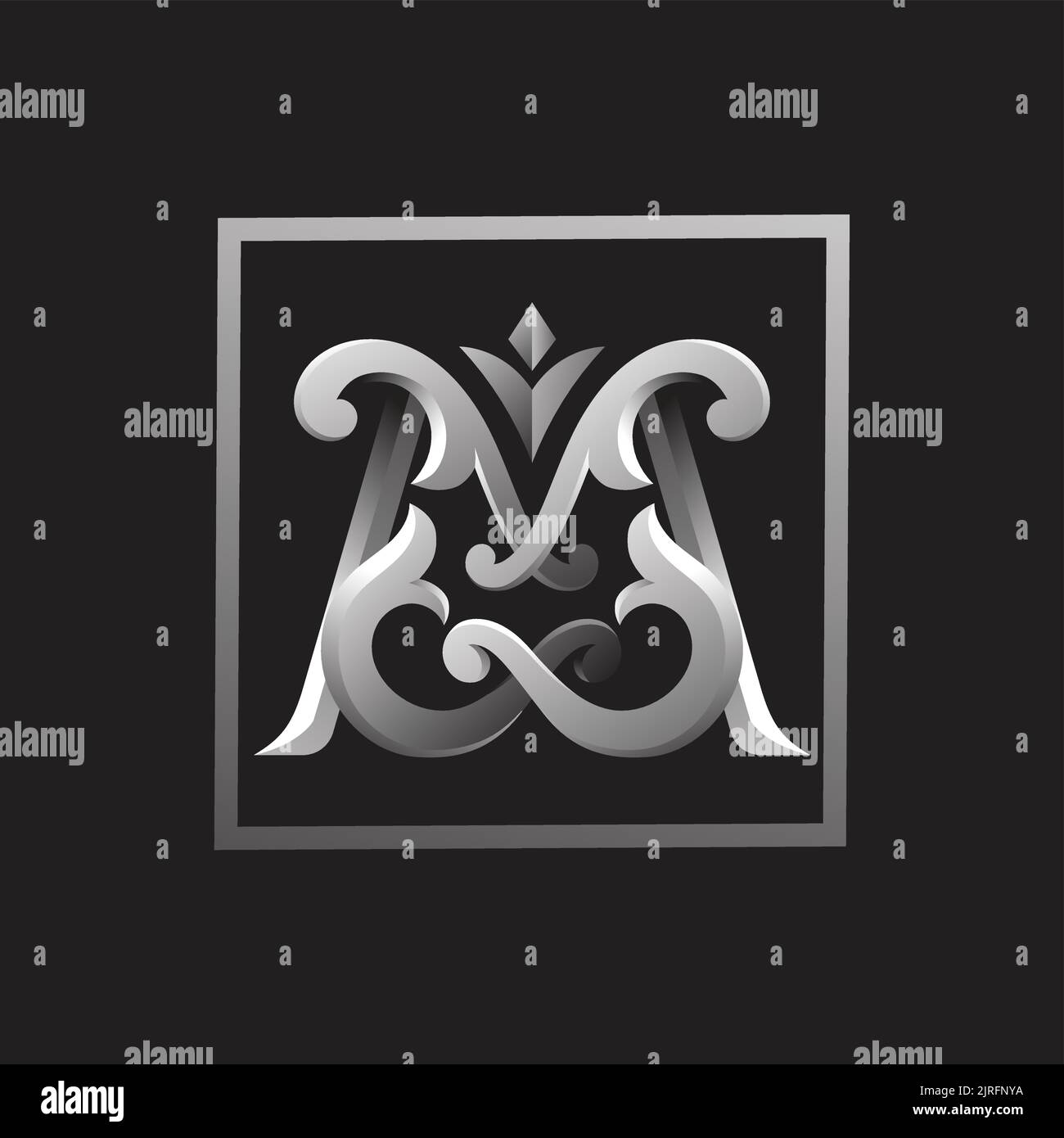 Abstract wedding monogram of letter M with highlight and shadow color ...