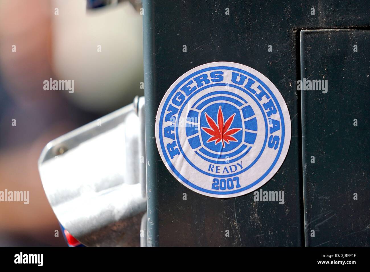 A Rangers sticker on display ahead of the UEFA Champions League ...