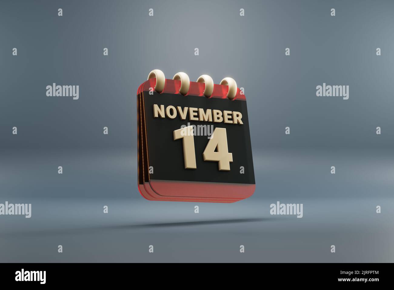 Standing black and red month lined desk calendar with date November 14 ...