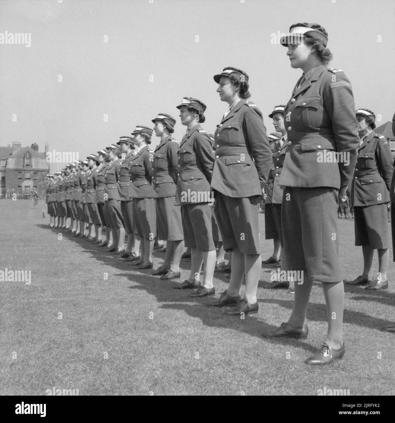 The British Army in the United Kingdom 1939-1945- the Auxiliary Territorial Service ATS girls on parade at an officer cadet training unit at Craigmillar, Edinburgh, Scotland. Stock Photo