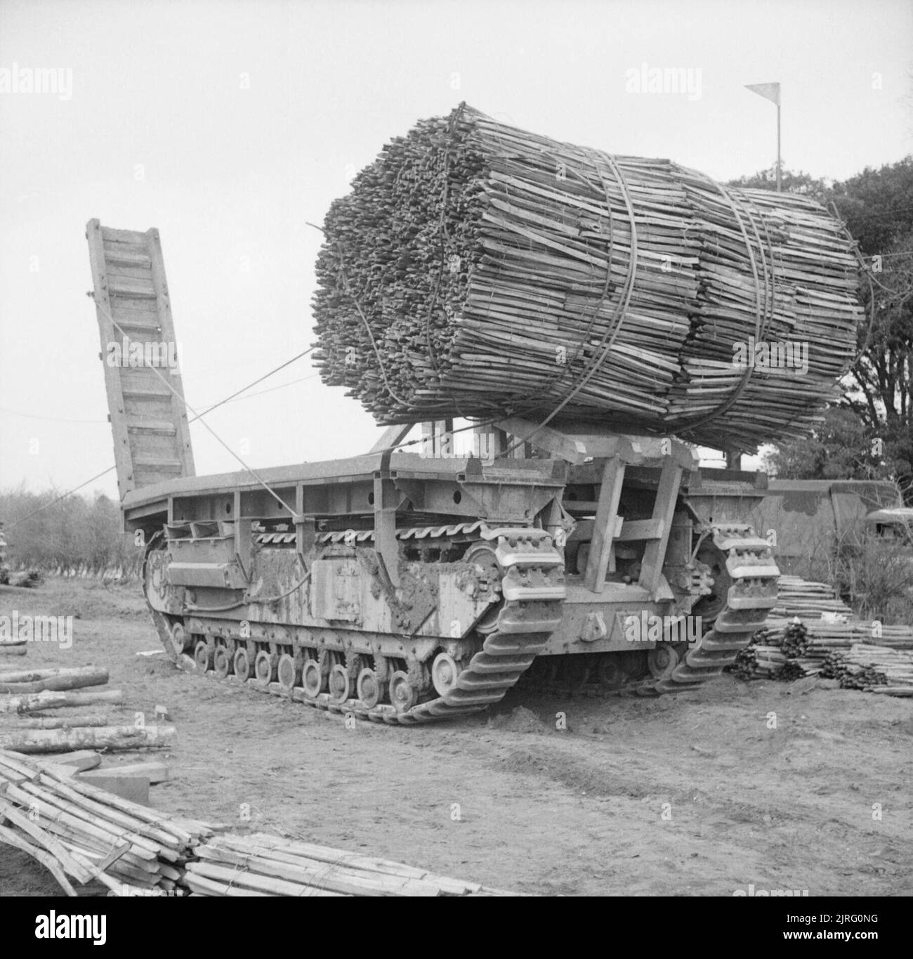 The British Army in the United Kingdom 1939-45 Churchill Ark with fascine, 79th Armoured Division, March/April 1944. Stock Photo