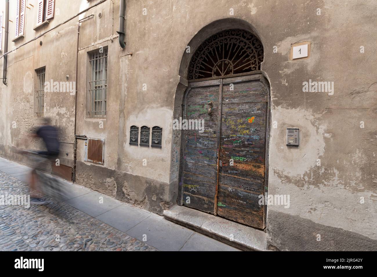Italy, Lombardy, Crema, Old Door Used by Director Luca Guadagnino for the Scene of the Film Call Me By Your Name Stock Photo