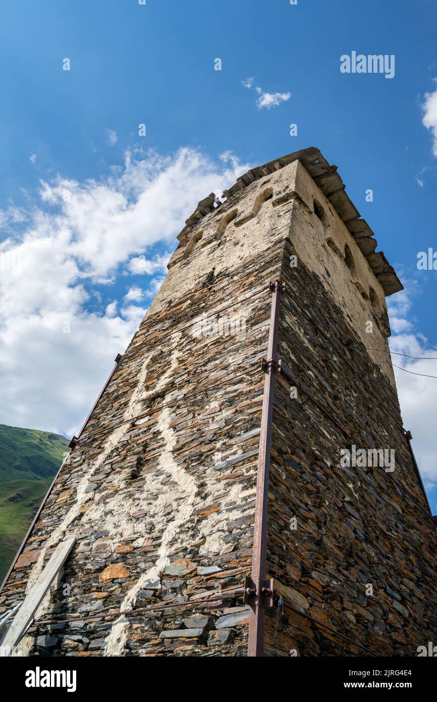 Traditinal Svan towers in Ushguli community (village Zhibiani) in Svaneti, Georgia Stock Photo