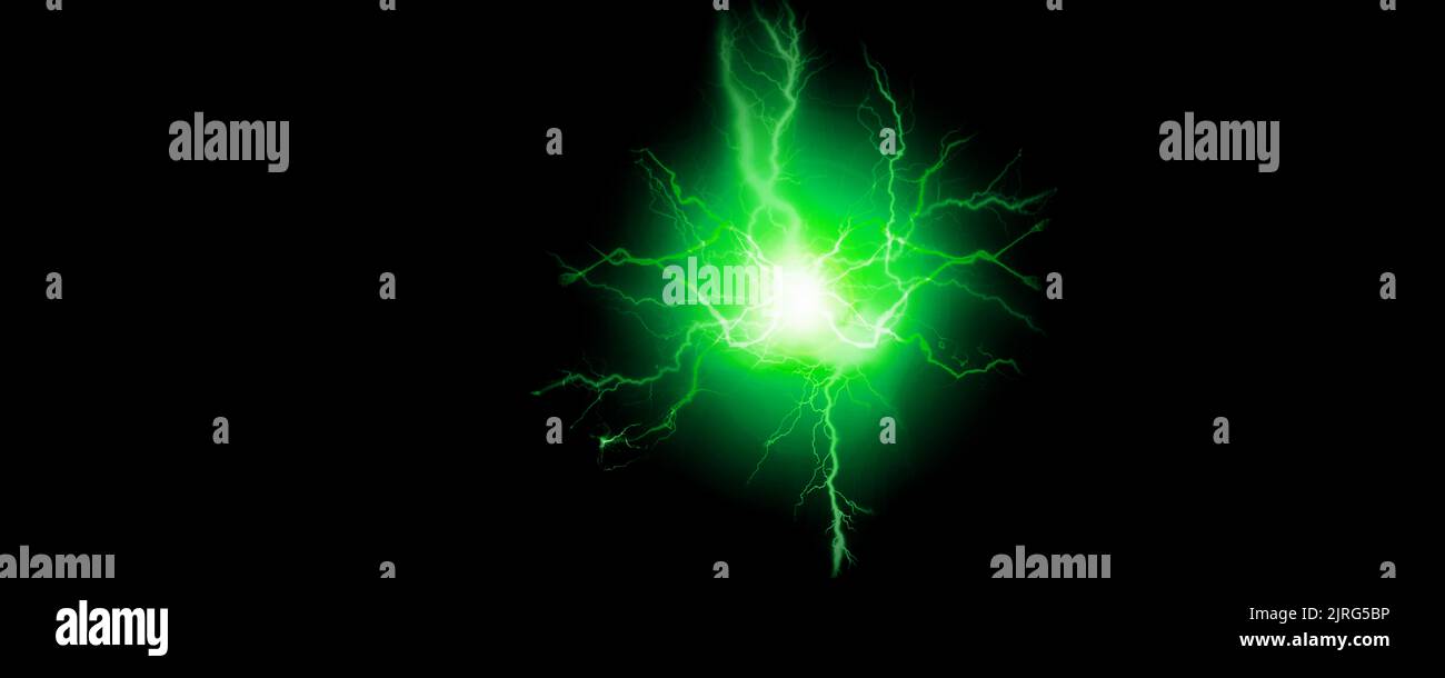 Exploding bolts of lightning electricity energy green pure power Stock
