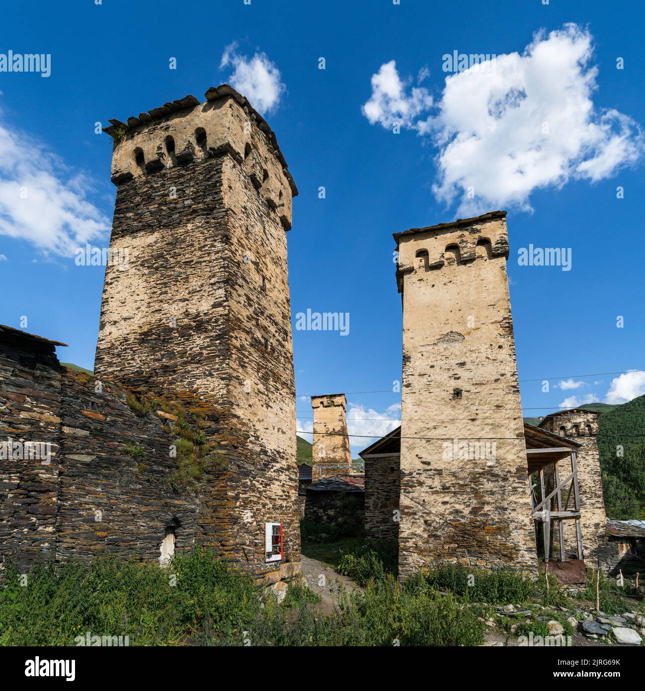 Traditinal Svan towers in Ushguli community (village Zhibiani) in