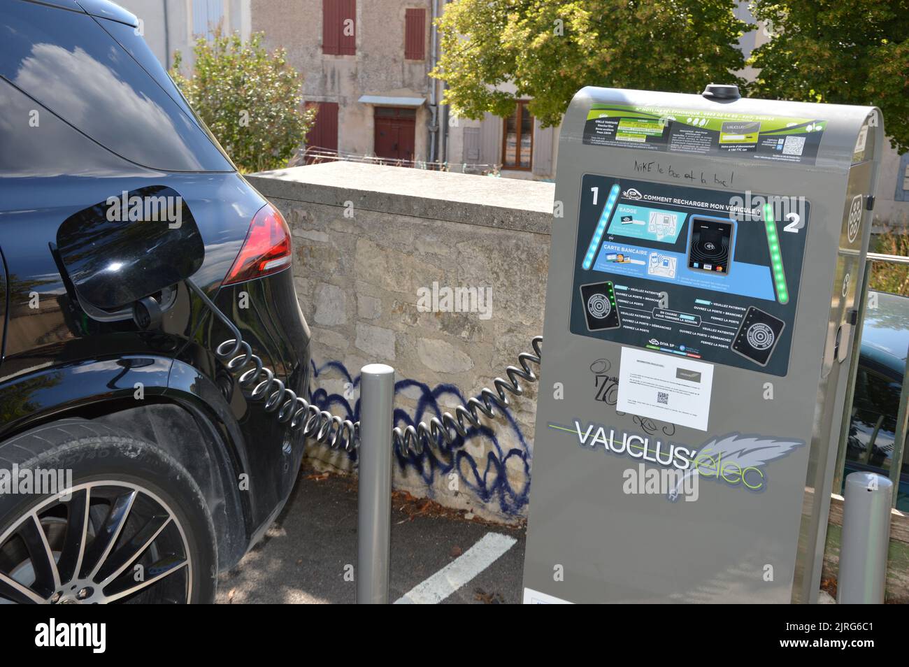 Public charging station for electric cars in Sault, France Stock Photo