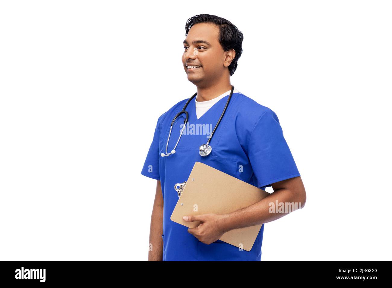 indian male doctor with clipboard and stethoscope Stock Photo - Alamy