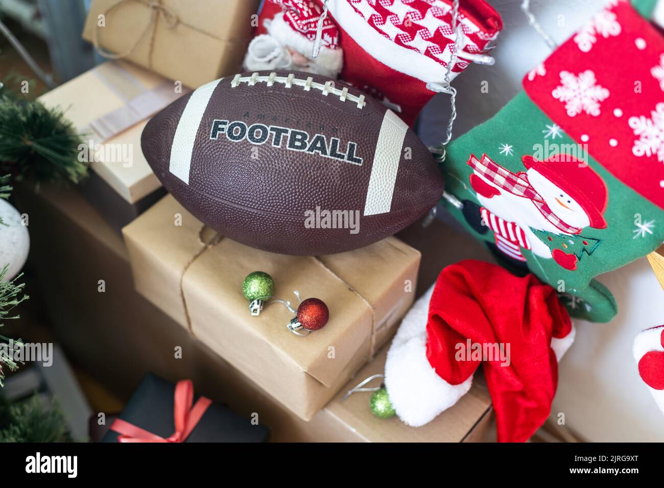 ball for rugby or american football for Christmas Stock Photo - Alamy