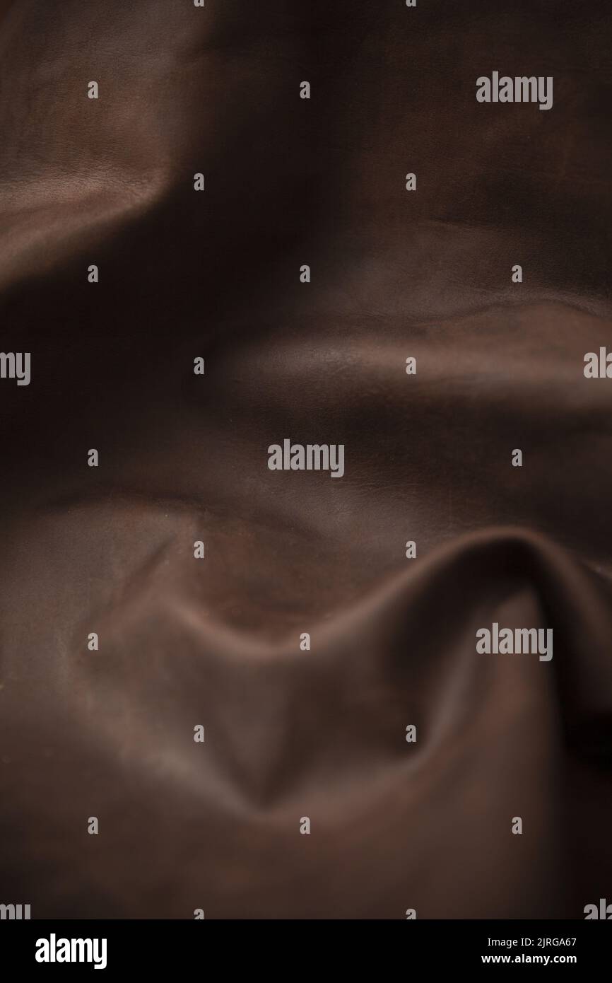 brown tanned leather, abstract background, close up Stock Photo