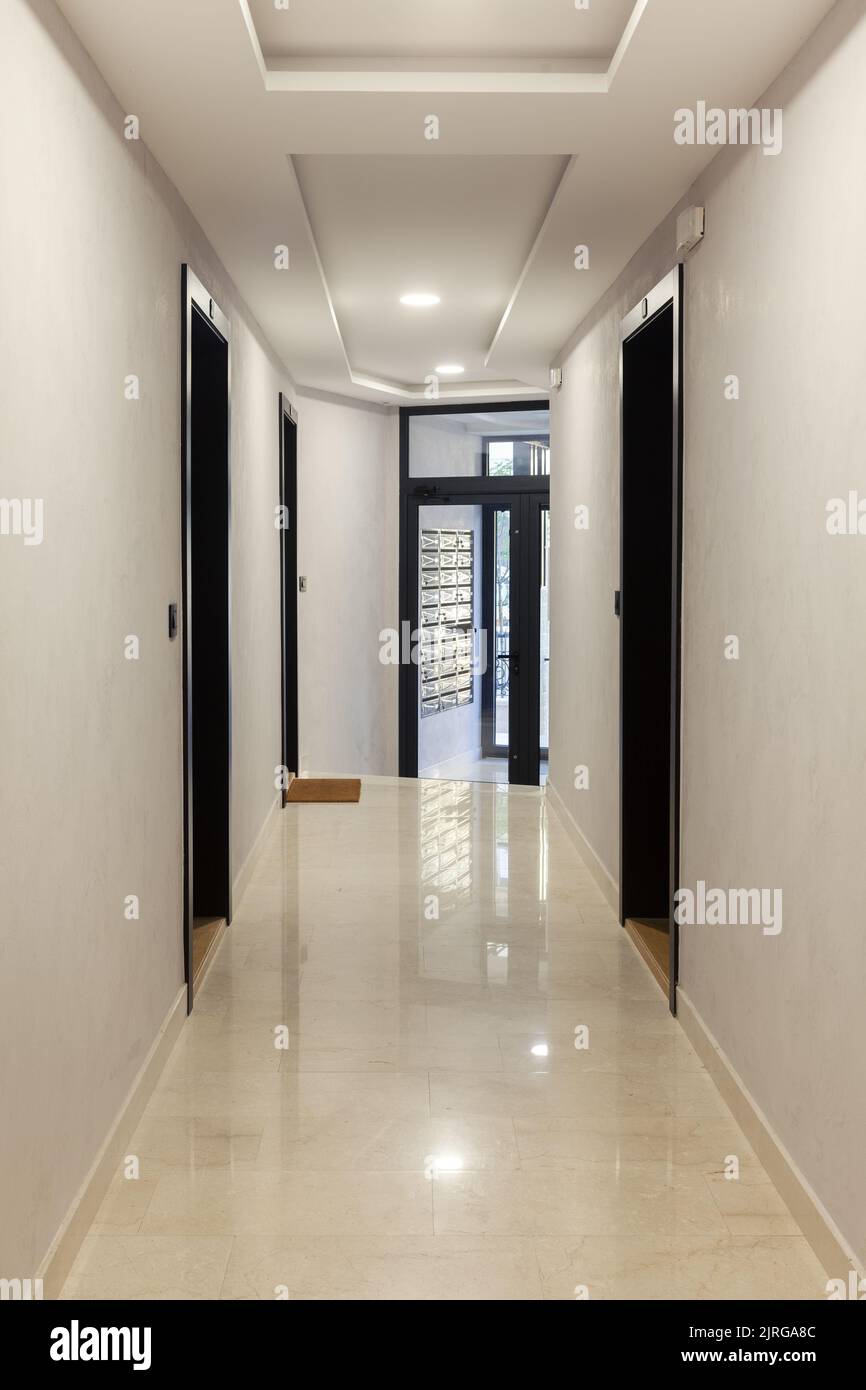 hallway in a modern residential building with door Stock Photo
