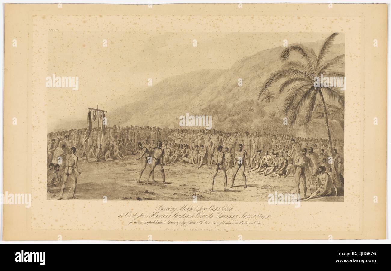 Boxing match before Captain Cook, Owhyhee(Hawaii) Thursday Jan 28th 1770, 1779, by John Webber, Francis Edwards. Gift of Horace Fildes, 1937. Stock Photo