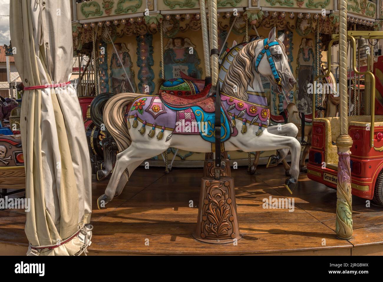 traditional french carousel, Gerardmer, Grand Est, France Stock Photo