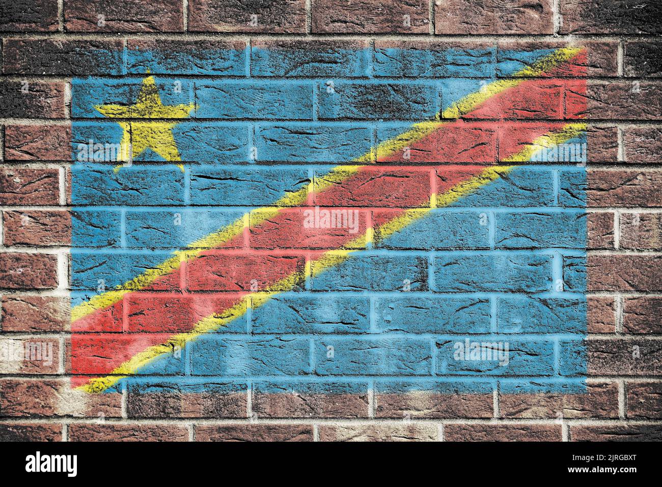 Democratic Republic of Congo flag on a brick wall background Stock Photo