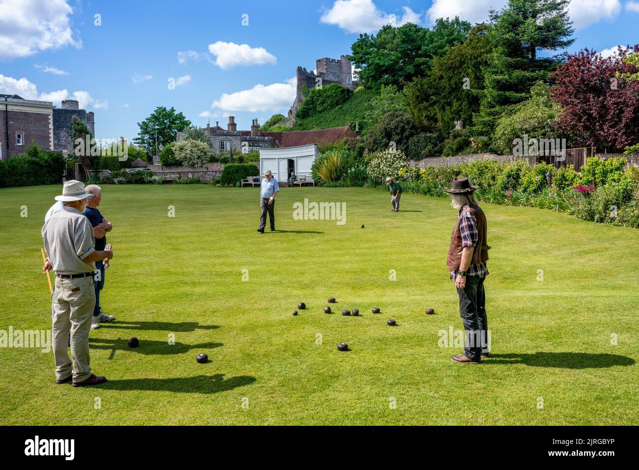 Local Men Play A Traditional Type Of Bowls That Was Played In The Middle Ages, Lewes, East Sussex, UK. Stock Photo