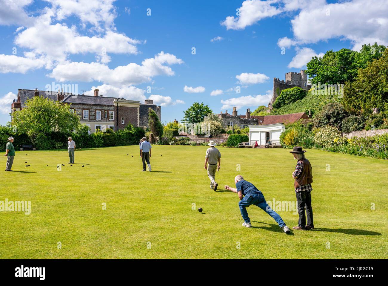Local Men Play A Traditional Type Of Bowls That Was Played In The Middle Ages, Lewes, East Sussex, UK. Stock Photo