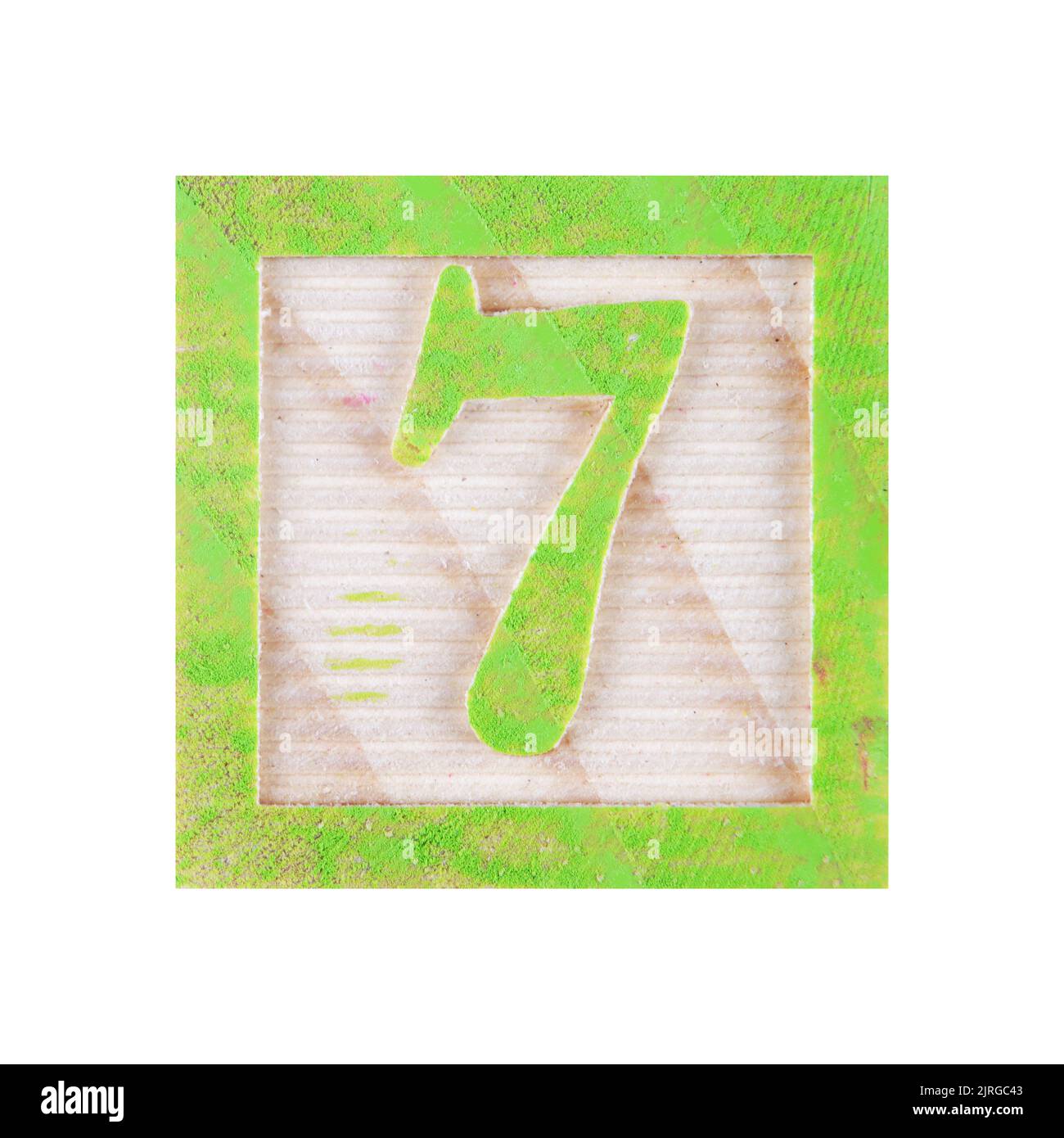 Number 7 seven childs wood block on white with clipping path Stock Photo