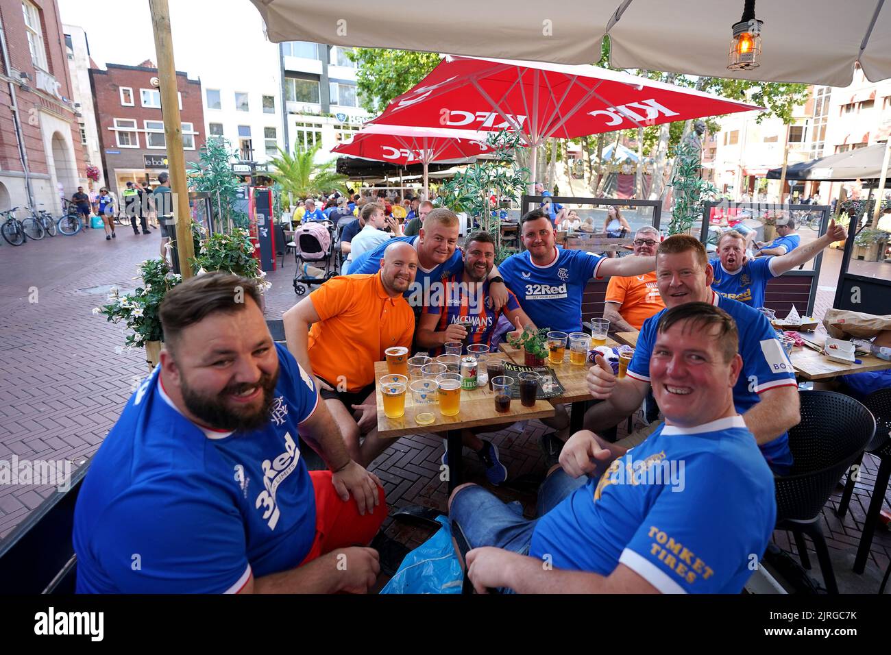 Rangers fans ahead of the UEFA Champions League qualifying match in Eindhoven. Picture date: Wednesday August 24, 2022. Stock Photo