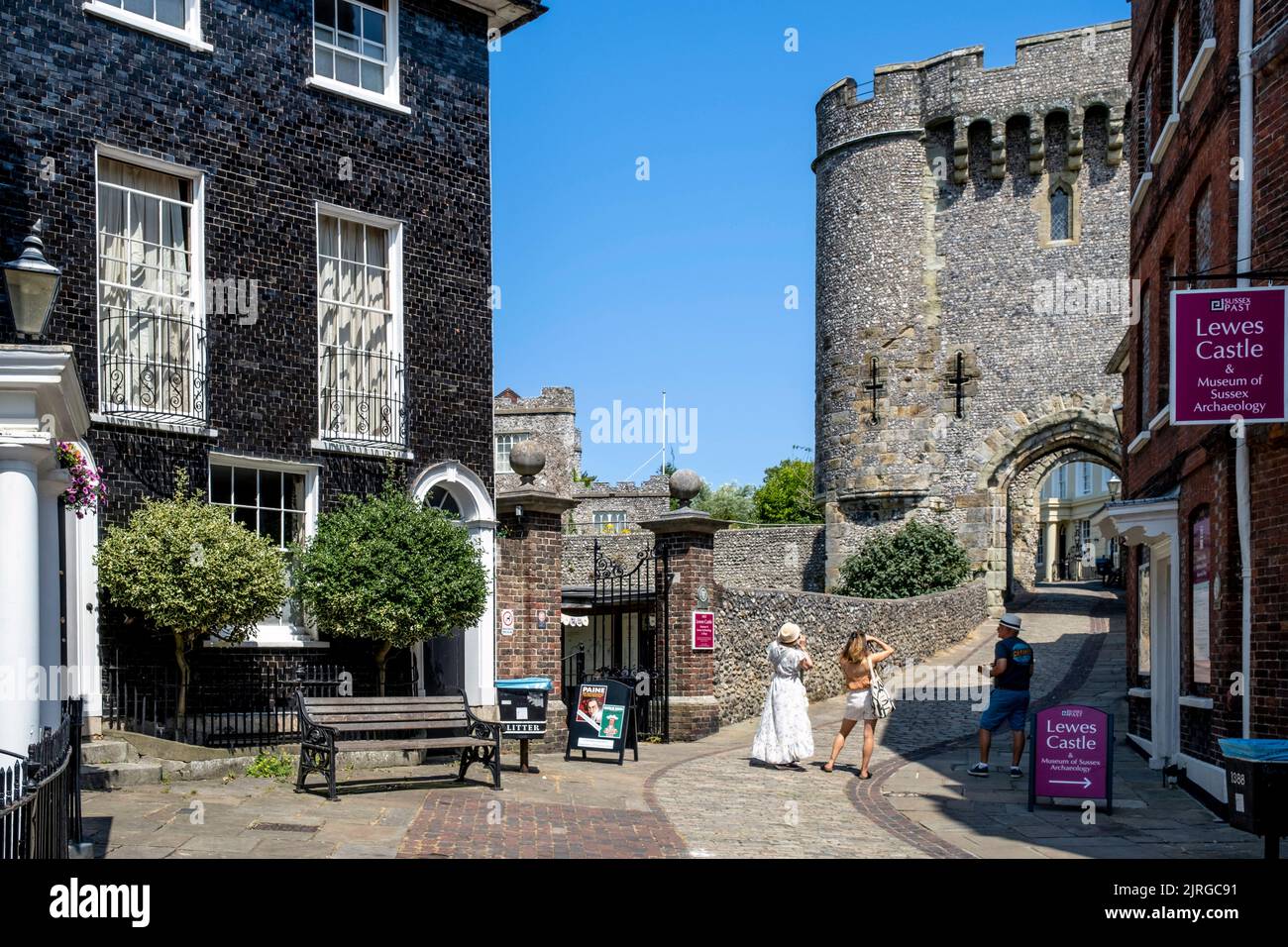 People Visiting Lewes Castle and Museum, Lewes, East Sussex, UK. Stock Photo