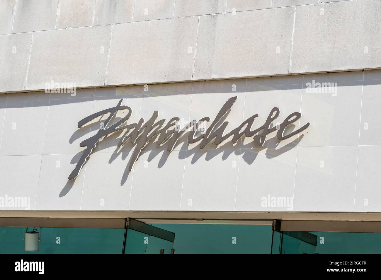 Paperchase logo and name over shop High street Lincoln city 2022 Stock Photo