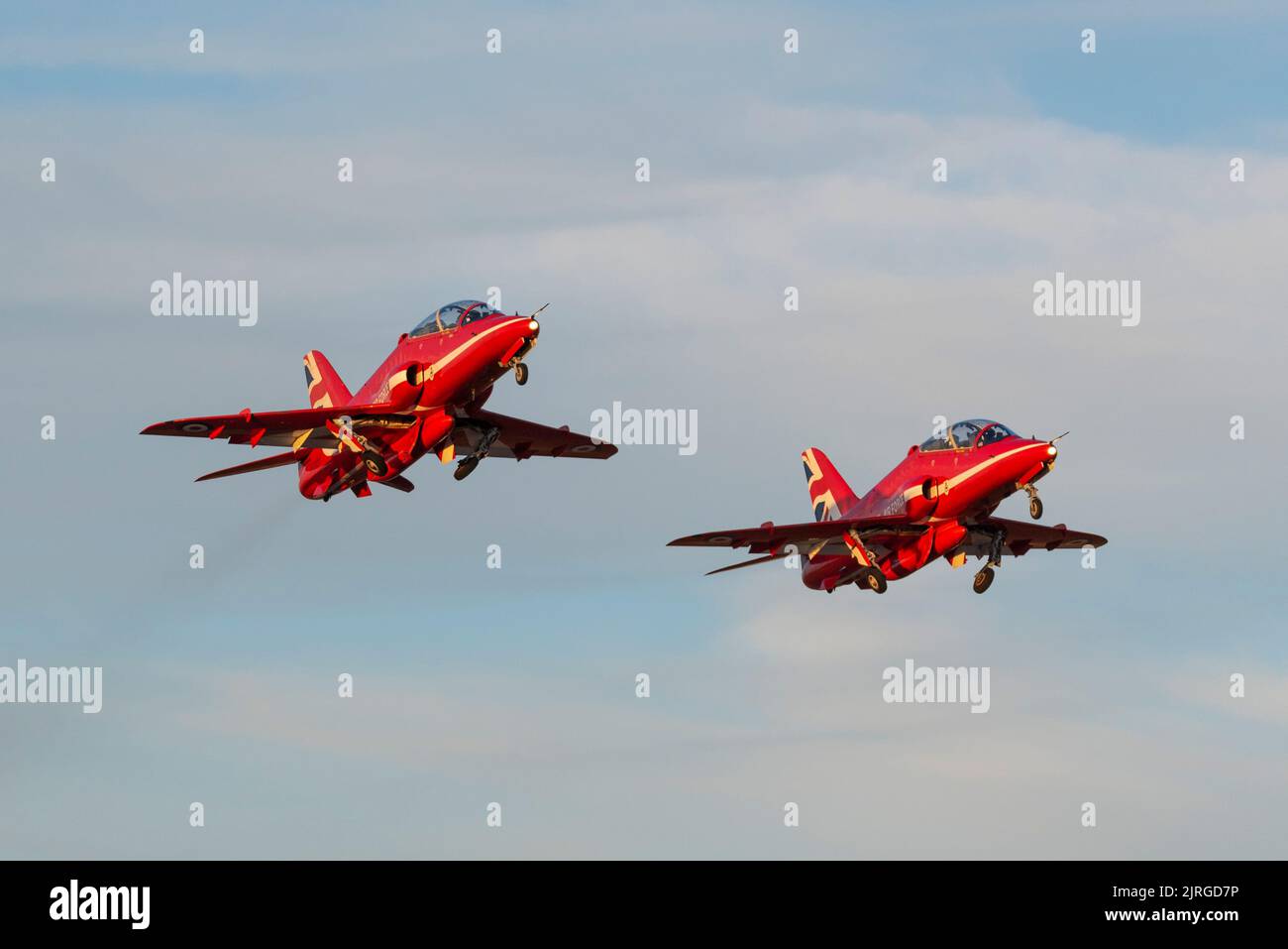 RAF Red Arrows BAe Hawk jet planes taking off from London Southend