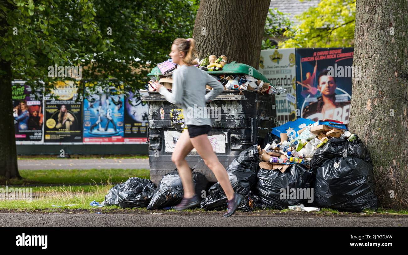 Edinburgh, Scotland, UK, 24th August 2022. Bin strike overflowing
