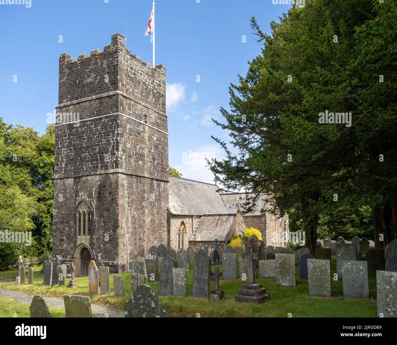 Clovelly, Devon, UK - August 20 2022: View of Clovelly village church exterior, North Devon, England. All Saints. Stock Photo