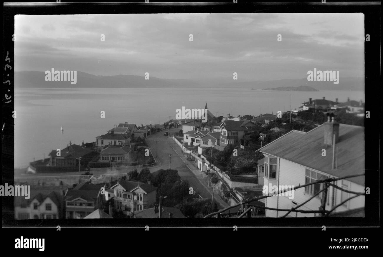 View of harbour from Roseneath, Wellington, 16 July 1932, Wellington, by Leslie Adkin. Gift of G. L. Adkin family estate, 1964. Stock Photo