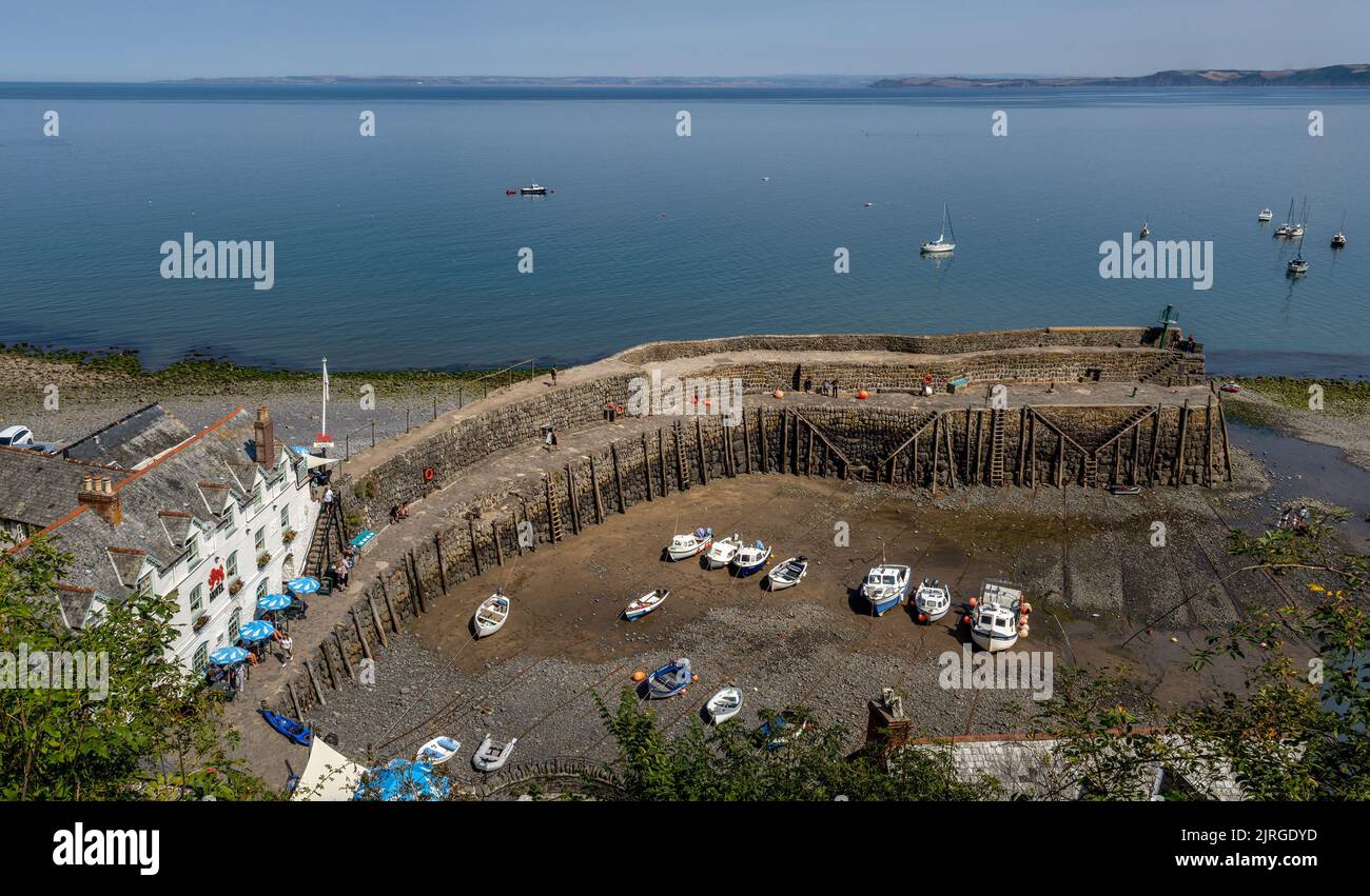 Clovelly, North Devon, UK - August 20 2022: View of the harbour in sunshine. Stock Photo