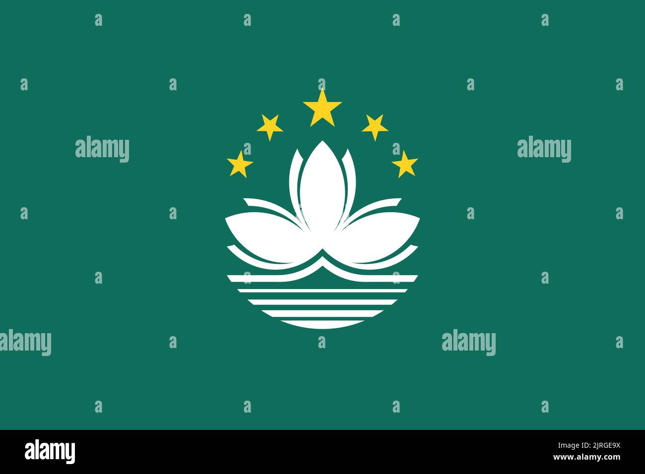 Macao flag background illustration green yellow stars white lotus Stock Photo