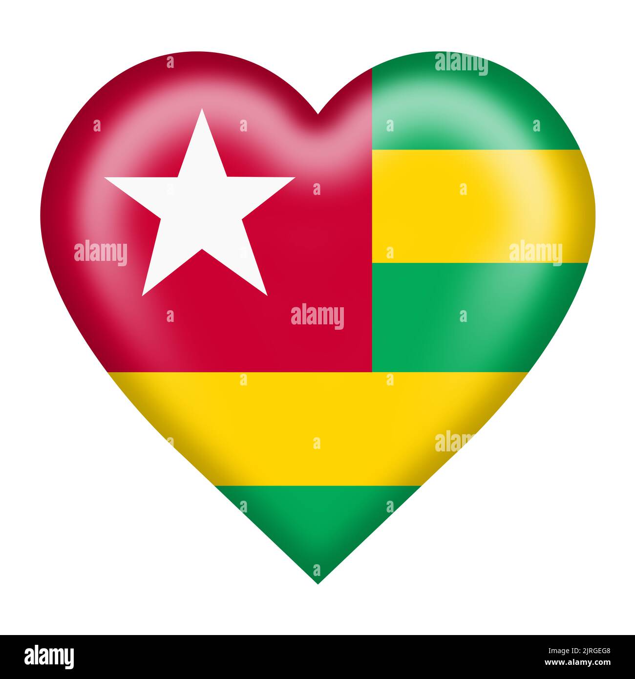 Togo flag heart button 3d illustration isolated on white with clipping path Stock Photo