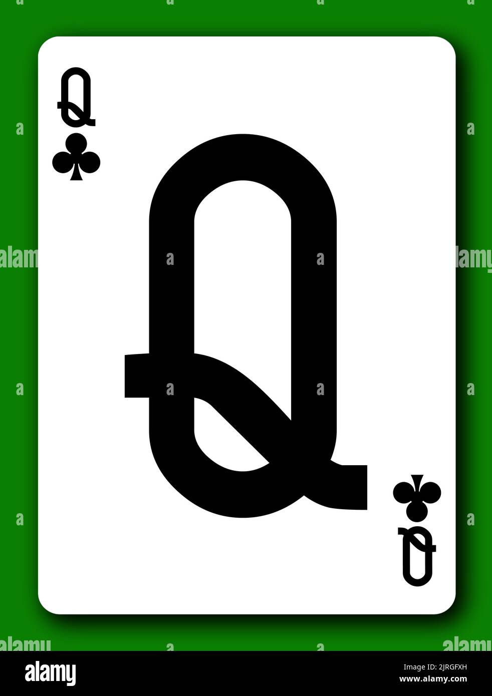 Queen of Clubs playing card with clipping path 3d illustration Stock Photo