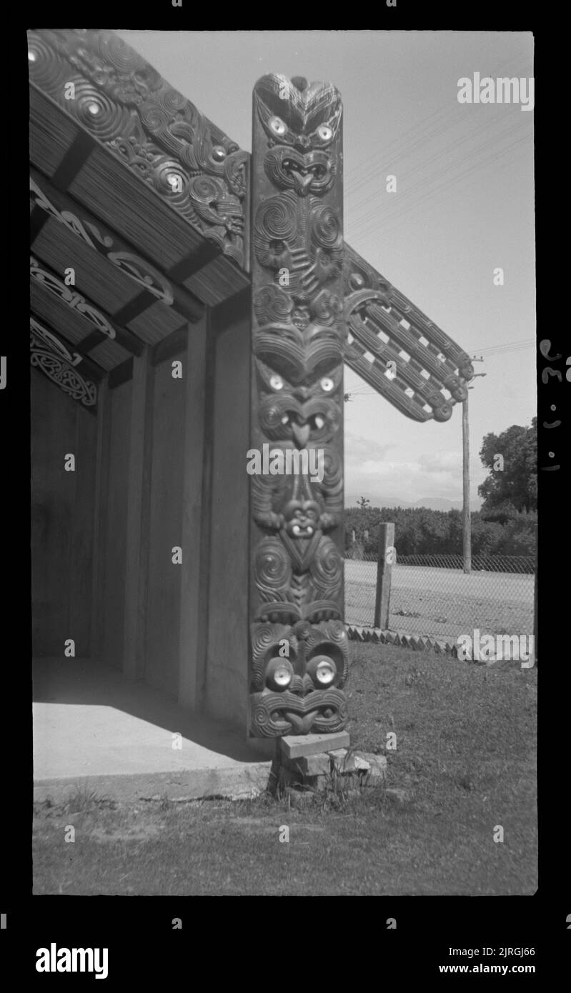 Amo and part of maihi, of Raukawa meeting house, 01 January 1936, by Leslie Adkin. Stock Photo