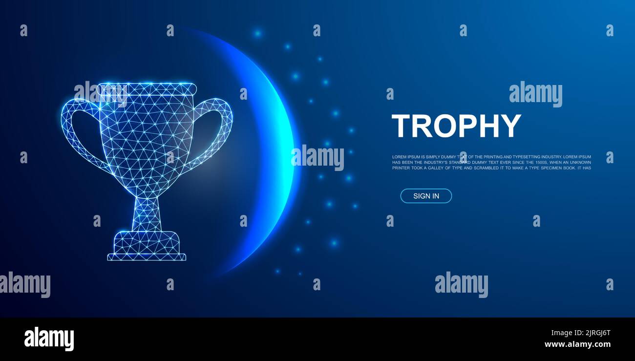 Trophy cup 3d polygonal symbol for website template. Low poly award