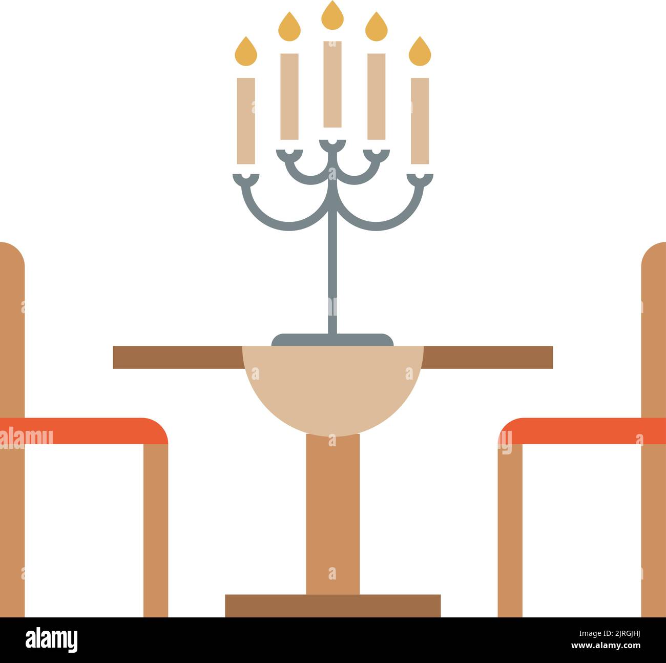 Dinner table with candlestick. Cozy room furniture icon Stock Vector