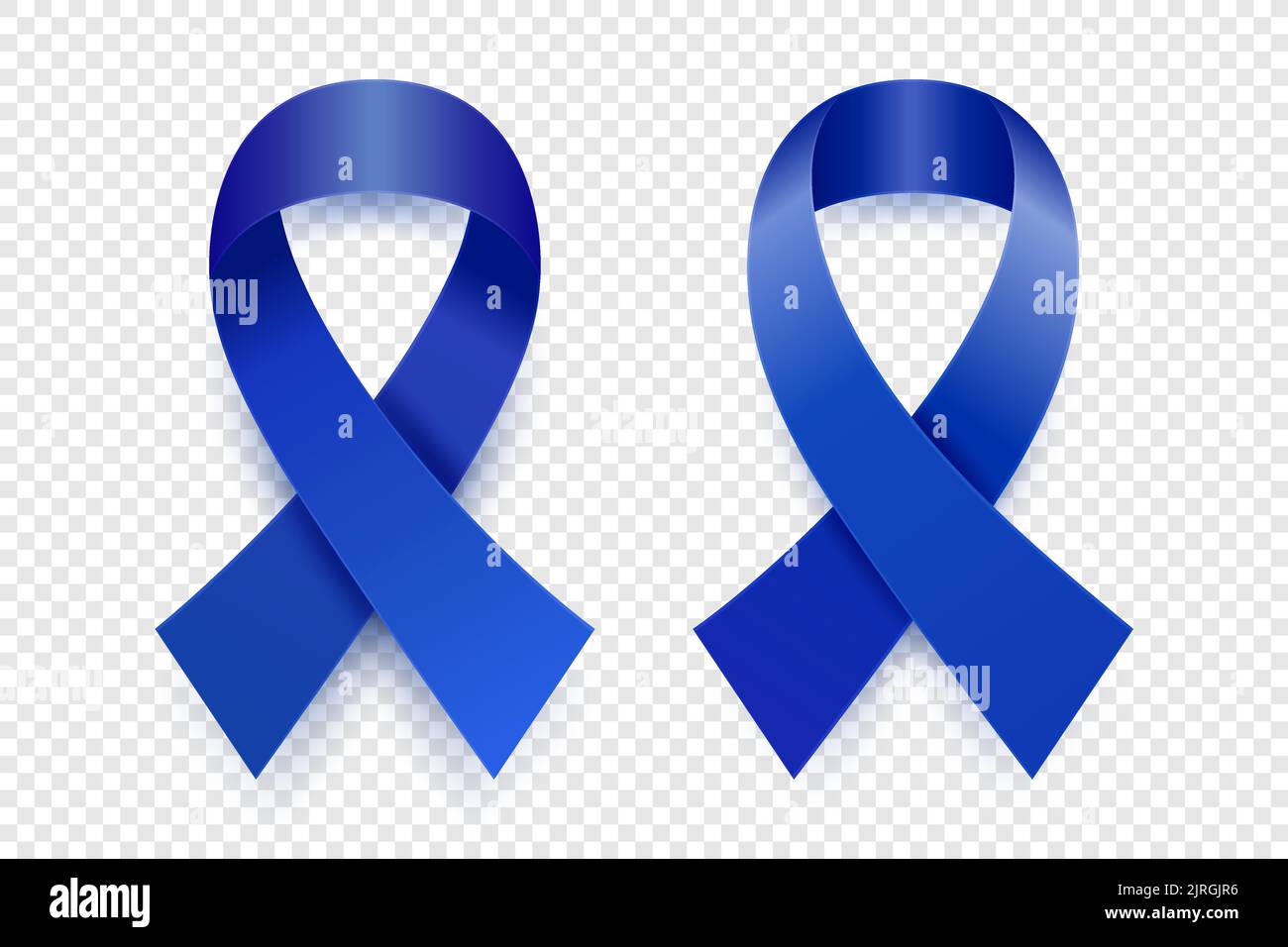Vector 3d Realistic Dark Blue Ribbon Set. Colon Cancer Awareness Symbol