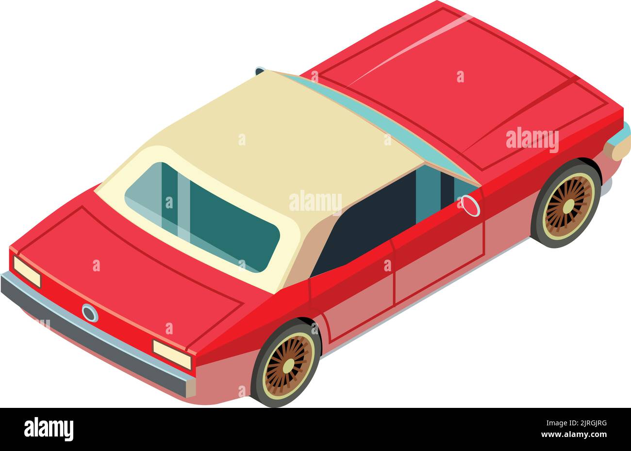 Vintage red car. Old convertible isometric back icon Stock Vector