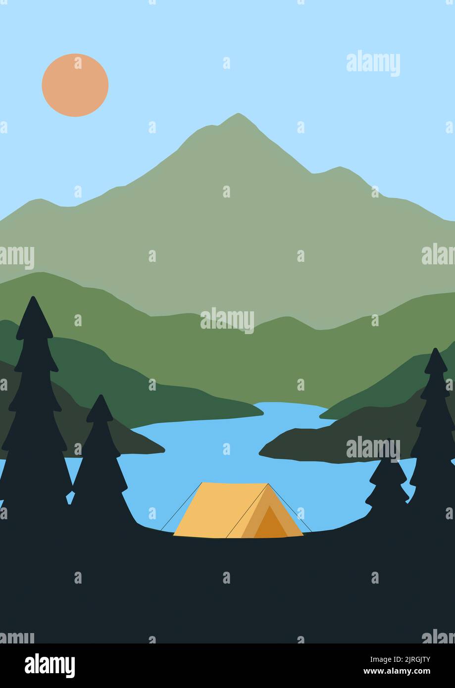 Camping in nature landscape - stock illustration Stock Photo