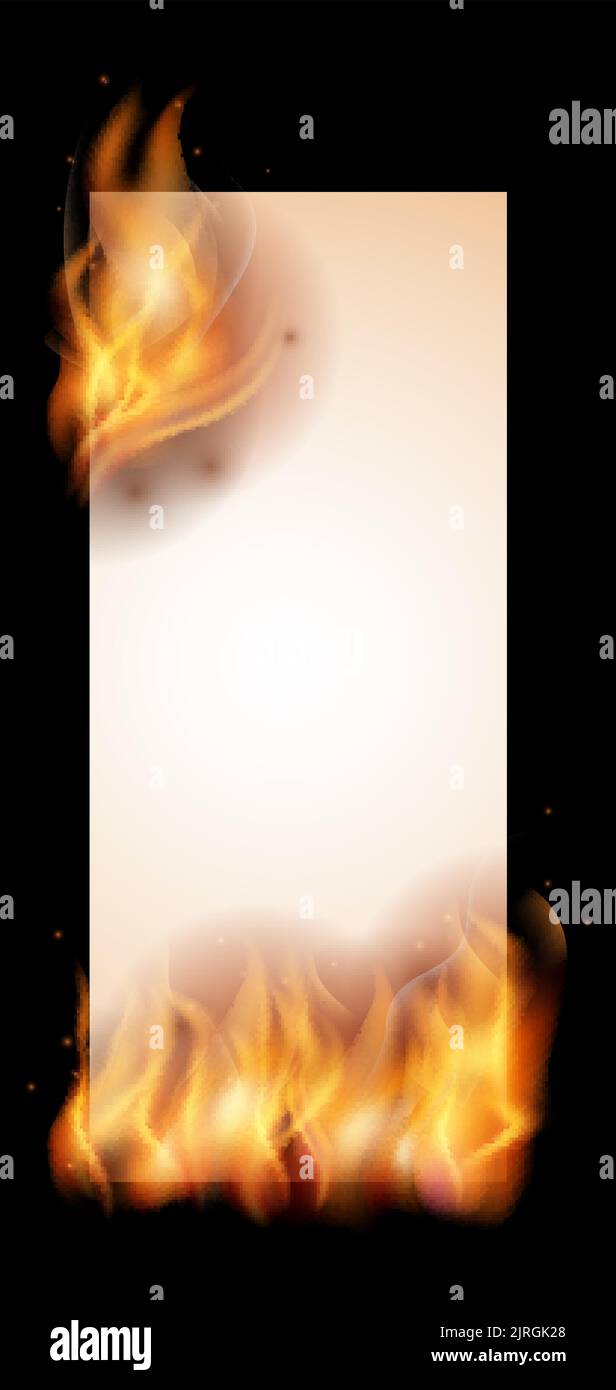 Burning paper with fire flame. Blank realistic mockup Stock Vector