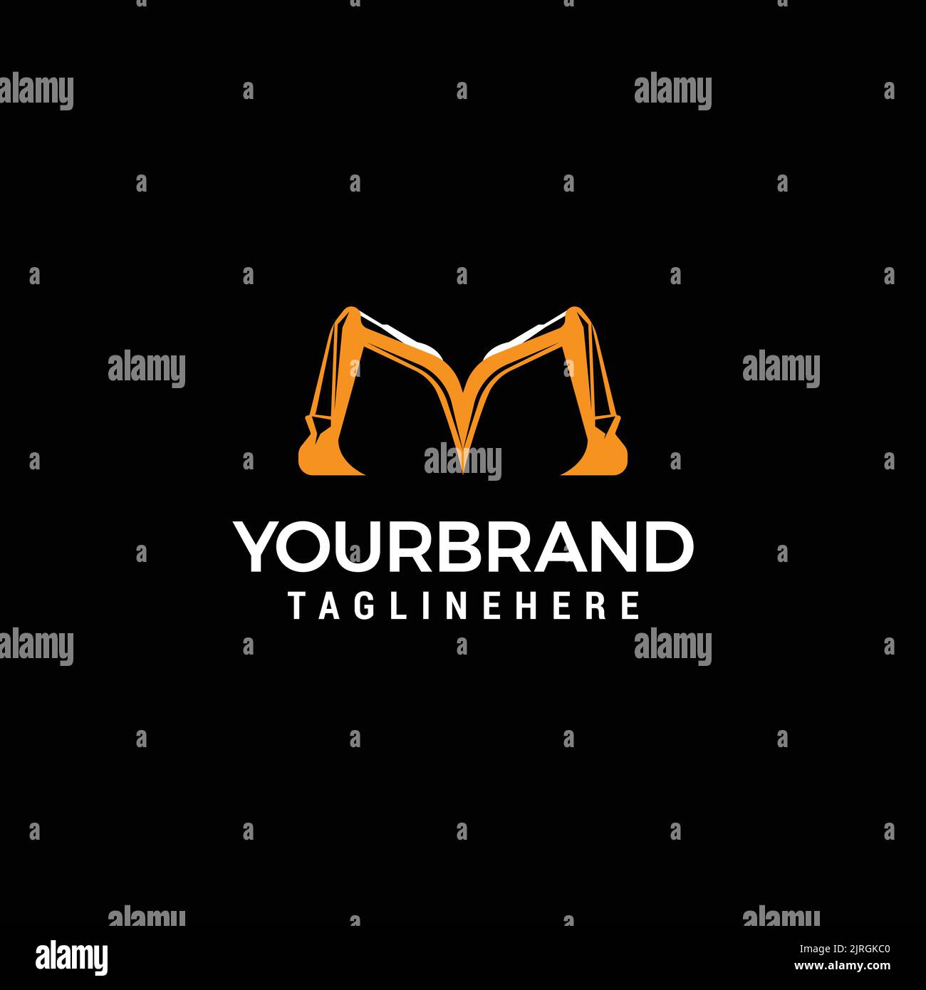 Initial M excavator logo concept vector with arm excavator template vector. Stock Vector