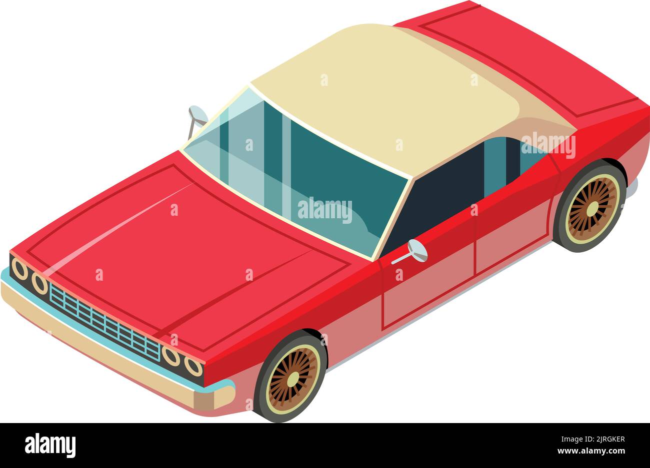 Isometric old car. Retro vintage coupe front Stock Vector