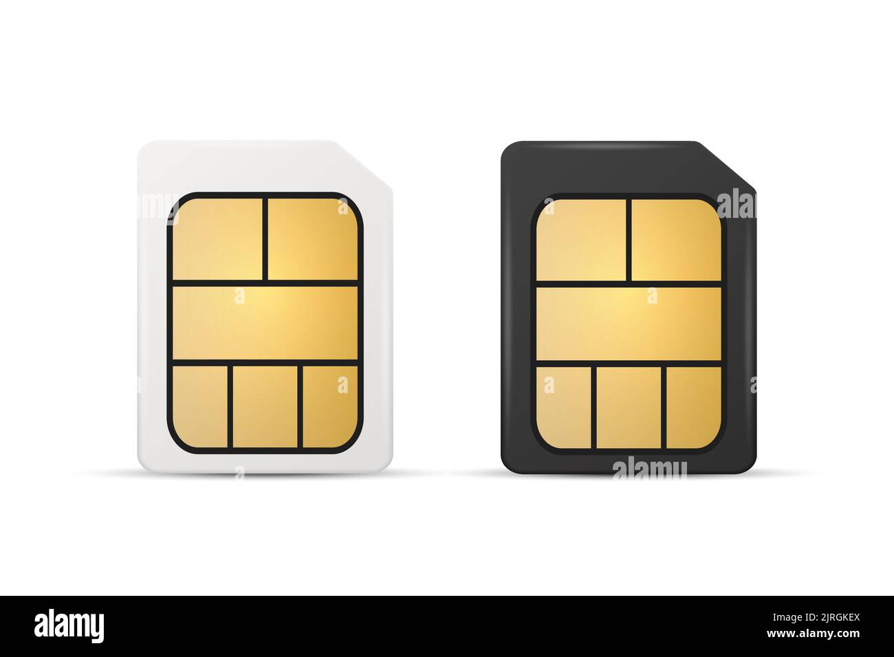 Vector 3d Realistic White and Black Plastic Micro Sim Card Template Set Isolated. Design Template of Micro Sim Card for Mockup, Branding. Front View Stock Vector