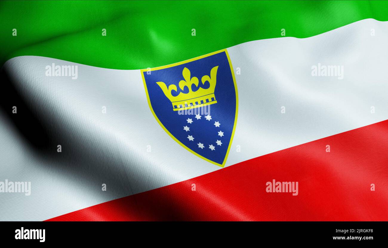 3D Waving Bosnia and Herzegovina Canton Flag of Zenica Doboj Closeup View Stock Photo