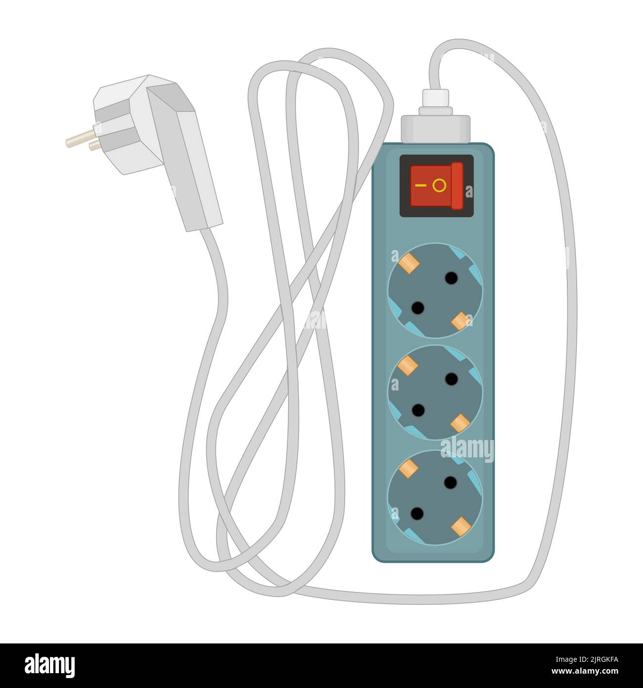 Electric extension cord with safety switch isolated on white.Standard F